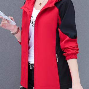 TEMU 여성용 캐주얼 경량 재킷 - 컬러 블록, 후드, 지퍼업, 봄 & 가을용, 짧은, 엄마, 아웃도어, 2024