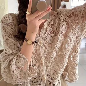 TEMU 우아한 여성 레이스 코바늘 가디건