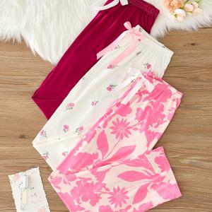 TEMU 25AW 홈웨어 트렌드 3피스 플로럴 프린트 로맨틱 여성 잠옷 세트, 가을/겨울 컬렉션