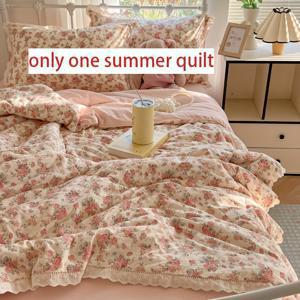 TEMU 1개 레이스 트림 플로랄 여름 이불 - 더블 레이어 시스루 가벼운 통기성 사계절용 침구, 세탁 가능한 현대적 디자인, 침실/게스트룸/소파용, 섬세한 디테일의 소프트 텍스처, 장식용 던지기, 게스트 숙박용, 홈 테크스타일, 로맨틱 스타일, 내구성 있는 폴리에스터, 다용도 침구, 스타일리시 리빙