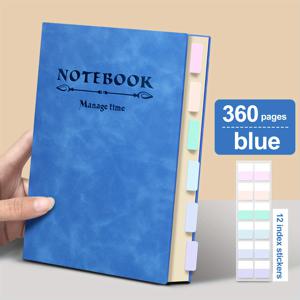 TEMU A5 초고밀도 인조 가죽 비즈니스 노트북, 비즈니스 회의 노트 레트로 간편 대학생 다이어리, 얇은 120페이지, 두꺼운 360페이지, 스티커 12장 포함