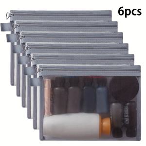 TEMU 대형 여행용 화장품 가방 6개 세트, 투명 메시 대용량 립밤 보관 가방, 휴대용 간편 세면도구 보관 가방