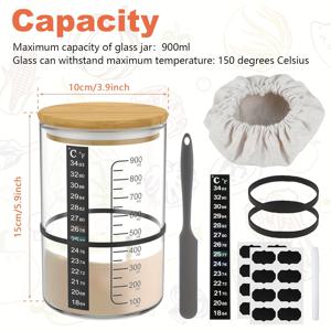 TEMU 사워도우 스타터 키트, 라벨지 포함, 고무 밴드, 온도계, 사워도우 용기 스크래퍼, 커버 및 뚜껑, 사워도우 빵 제조용품 세트