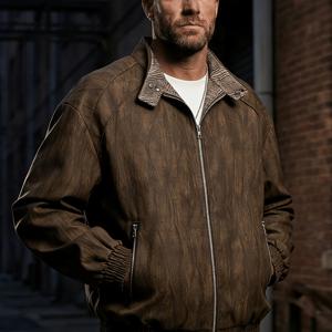 TEMU 남성용 레트로 루즈 스탠드 칼라 인조 가죽 재킷, 패치워크 인조 가죽으로 제작된 빈티지 클래식 스타일 탑
