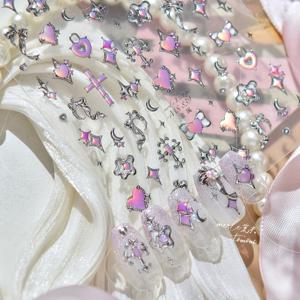 TEMU 1개 봄 여름 달콤한 시원한 스타일 핑크 천사 진주 네일 스티커, 달 별 하트 십자가 네일 데칼, 네일 아트 장식, 여성용 네일 용품 & 자가 접착, 재사용 가능, 휴일 생일 선물로 완벽