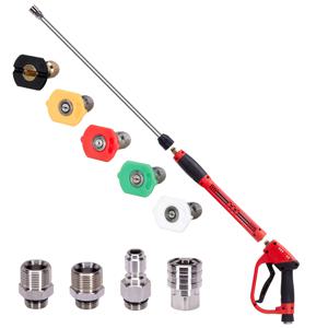 TEMU 고압 세척기 1개, 교체용 연장봉 3-in-1 청소 스프레이 건, M22 고출력 5종류의 노즐헤드와 지지 대, 1/4인치 퀵커넥션으로 차량 폼 세척과 야외 정원·마당 청소에 적합