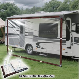 TEMU 방수 원단, RV 및 트레일러용 캐노피, 측면에서 가림막과 투명한 비 보호 기능 제공, 추운 날씨, 야외 캠핑, 비 보호, 마당 덮개 및 먼지로부터 차량 보호에 적합