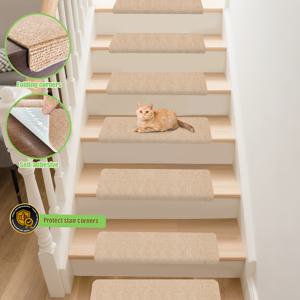 TEMU 5개/10개 미끄럼 방지 계단 매트, 21.6X8.6인치/55*22cm, 미끄럼 방지 카펫, 모서리 계단 보호대, 반려동물 친화적 카펫, 재사용 가능한 필앤스틱 접착제 포함, 실내 나무 및 타일 계단에 적합
