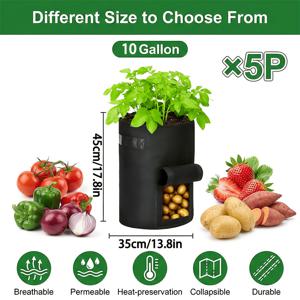 TEMU 감자 재배용 가방 5개, 손잡이가 있는 300g 두꺼운 부직포 화분, 통기성 있는 정원용 가방 및 화분, 감자, 토마토, 당근, 양파, 뿌리 채소용 정원 심기 키트