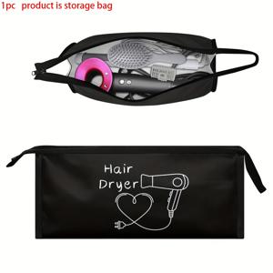 TEMU 헤어드라이어 보관 가방 1개, 심플한 텍스트 및 헤어드라이어 패턴, 정리 케이스, 접이식 여행용 가방, 손잡이 및 부드러운 지퍼 잠금장치 포함, Airwrap 및 Shark Flexstyle에 적합, 소형 접이식 헤어드라이어