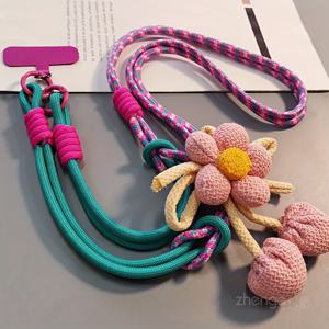 TEMU 하트 모양 크로스바디 직조 끈, 긴 분리형 손목 및 목 다기능 야외 분실 방지 휴대폰 스트랩