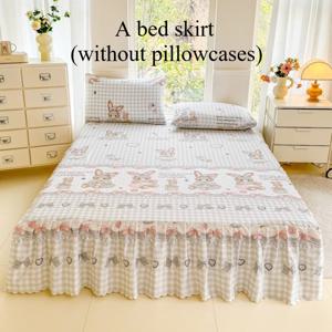 TEMU 체크무늬 귀여운 애완 토끼 프린트 침대 스커트 (베개 커버 제외), 침실 스타일링, 임대 집을 위한 아늑한 리모델링, 그리고 상쾌한 홈 데코 디테일에 적합