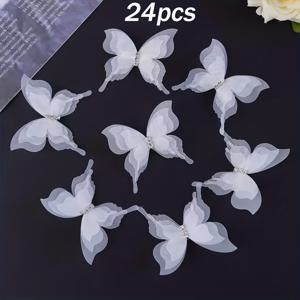 TEMU 24팩 시어 레이스 커튼 나비 장식 핀온 클립 - 화이트 & 핑크 레이어드 툴 창문 패널 참, DIY 문 & 커튼, 결혼식용 (접착제 필요 없음)