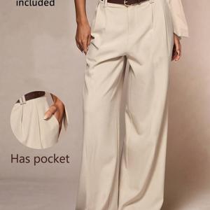 TEMU 세련된 미란다 색상의 여성용 우아하고 다재다능한 와이드 레그 팬츠. 사무실 및 공식적인 행사에 적합하며, 무지 스타일입니다.