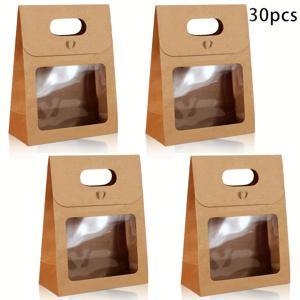 TEMU 남녀공용 선물용품 세트, 투명창 포함 브라운 크라프트지 30개입 종이 선물 상자 및 종이 선물 가방, 생일, 결혼식, 파티 장식, 소규모 비즈니스 행사, 소형 선물 보관 상자, 기타 파티 선물용품에 적합
