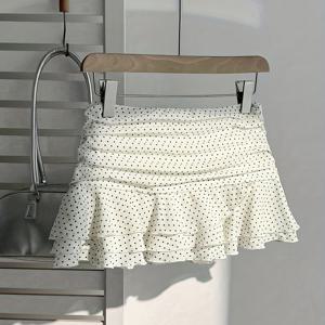 TEMU 세련된 러플 엣지와 물방울 무늬 프린트의 미니 스커트, 축제 행사에 완벽