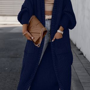 TEMU 여성 솔리드 컬러 캐주얼 긴팔 드롭 숄더 가디건 | 가을/겨울 긴 코트, 포켓, 브랜드 NZZOF