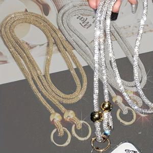TEMU 진품 MB 럭셔리 라인스톤 휴대폰 끈 롱 크로스바디 폰 체인 숄더백 펜던트 1개, 대형 비즈 반짝이 롱 체인 디자인, DIY 지갑 만들기, 아웃도어 백팩 장식 펜던트, 최고의 선물, DIY 지갑 만들기, 더블 랍스터 클로 버클 디자인