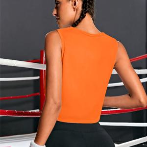 TEMU 여성용 여름 민소매 오렌지 솔리드 운동복 탑 - 통기성 좋은 루즈핏 라운드넥 백리스 티셔츠, 헬스, 요가, 캐주얼 웨어에 적합 - 세탁기 사용 가능한 애슬레틱 셔츠