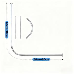 TEMU 조절 가능한 리트랙터블 L형 벽걸이 샤워 커튼 봉 - 스테인리스 스틸 욕조 분리막, 튜브 포함, 길이 조절 26-38인치, 가정 및 호텔 욕실용, 모던 프라이버시 파티션