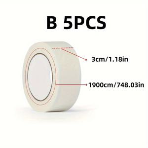 TEMU 저점도 롤 마스킹 테이프 5개, 화이트 드로잉 테이프, 탈착식 종이 테이프, 드로잉 아트 수채화 캔버스 프레임, 학교 문구, DIY 아트, 공예, 라벨용 (길이 2, 3, 4.8cm)