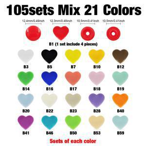 TEMU 하트 모양 T5 플라스틱 스냅 레진 누름 스냅 잠금 클립 단추 25세트/105세트, DIY 공예 코트 방풍 jaet 스웨터 의류 액세서리 및 단추 교체용