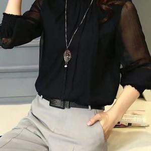 TEMU 여성 봄가을 셔링 블라우스 프릴넥 데일리 시스루 긴팔 티셔츠 엘레강스 하이넥 캐주얼 패션 통근 프릴 상의 SLIM GIRL 슬림소녀