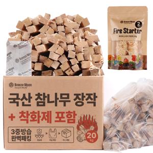 TEMU 브리즈문 캠핑 3중 방습 참나무 장작 10kg 20kg + 우드 착화제 20g 세트