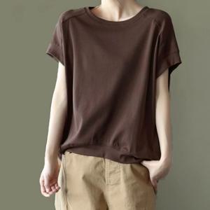 TEMU 2026 봄여름 신상 백합 한국계 감령 한국식 반팔 상의 유행 헐렁헐렁 동그란 칼라 살 가려 날씬해 보이는 여장