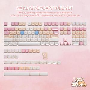 TEMU 신규 148키 마오 프로필 키캡, 투명한 귀여운 래그돌 고양이 키캡, PBT 키캡 세트, 기계식 키보드 MOA 프로필 호환, ANSI US 레이아웃, 6.25U 스페이스바 세트, 100%, 75%, 65%, 60% 기계식 키보드용 (핑크)