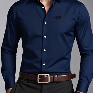 TEMU 남성용 포슬래시 심플 프린트 셔츠, 비즈니스 통근 직장용 전문가급 정장 드레스 셔츠