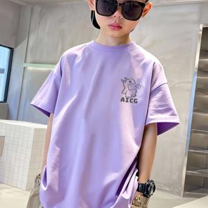 TEMU 청소년 남아용 오버사이즈 반팔 티셔츠 - 여름 루즈핏 라운드넥 캐주얼 상의, 어플리케 디테일, 세탁기 사용 가능, 통기성 좋은 셔츠