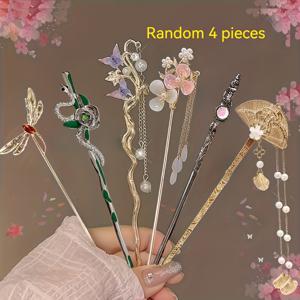 TEMU 여성을 위한 빈티지 메탈 헤어핀 4개 세트, 혼합 스타일, 세련되고 독특한 헤어 장식, 우아한 헤어스타일을 위한 패셔너블한 도구, 일상복, 축제 행사, 사진 촬영 및 선물용으로 완벽