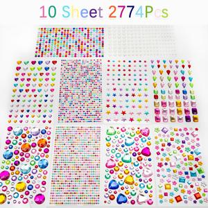 TEMU 2774개 보석 스티커, 자가 점착 공예 보석, 아크릴 라인스톤 하트 스티커, 다양한 모양의 라인스톤 스티커