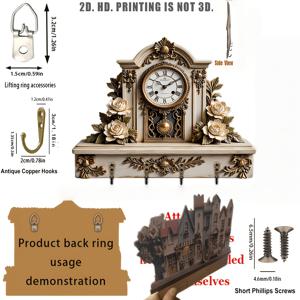 TEMU 2D 평면, 1개, 유럽풍 레트로 조각 장미 테이블 시계, 다용도 홈 키 랙 (나무), 금속 후크 4개 포함, 벽 장식, 현관 장식, 방 장식, 빌라 장식, 사계절 홈