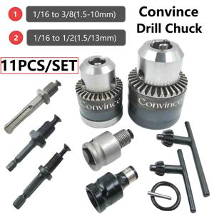 TEMU Convin 드릴 척 11개 세트, 클램핑 범위 1.5-10mm/13mm의 두 가지 유형의 드릴 척 포함, 렌치, 연결봉, 어댑터 액세서리 제공, 견고한 강철 제작, 드릴링 효율성 대폭 향상
