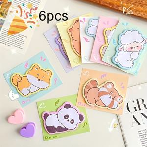 TEMU 귀여운 만화 동물 테마 포스트잇 6팩, 각 30매씩 총 180페이지, 재미있는 동물 패턴, 알림 메모, 공부 보조, 사무실 보상품, 학용품으로 적합