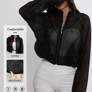 TEMU 중동 스타일: 여성용 신상 봄/가을 메쉬 요가 탑, 퀵 세미 하이 넥 지퍼 긴팔 다용도 피트니스웨어, 루즈 요가 재킷, 스트레치 아웃도어 스포츠웨어, 캐주얼 러닝 의류