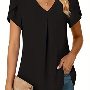 TEMU 플러스 사이즈, 디렉셔널 페탈 슬리브 캐주얼 엘레강스 브이넥 여성 블라우스