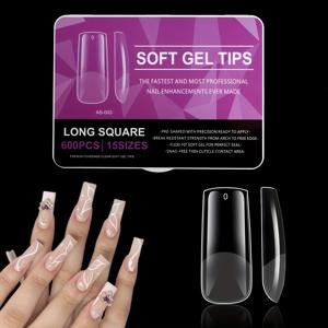 TEMU 600개/박스 15/16 사이즈 퀵칙 롱 스퀘어 미디엄 아몬드 숏 코핀 하프 매트 소프트 젤 네일팁 풀 앤 하프 커버 인조네일 프리폴리쉬 연장 가짜네일팁 여성 및 DIY 매니큐어 도구 데일리 데이트용 550개/박스 발톱팁