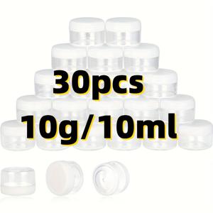 TEMU 화이트 뚜껑이 있는 미니 투명 플라스틱 화장품 용기 30개 세트, 10g PP 소재, 립스틱, 로션, 파우더 및 뷰티 제품에 완벽함 - 여행용 & 누수 방지 디자인, 메이크업 제품