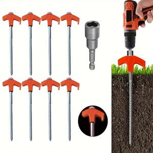 TEMU 텐트 스테이크용 나사 8개, 8인치 지상 앵커 나사 (육각 헤드 드라이버 포함), 야외 텐트 및 캠핑에 적합