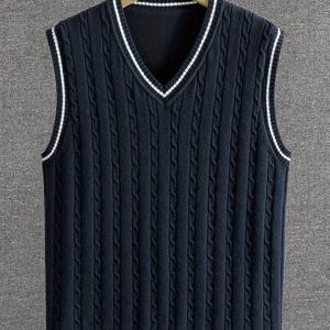TEMU 남성용 스타일리시 V넥 스웨터, 캐주얼 가을/겨울용 민소매 니트 조끼