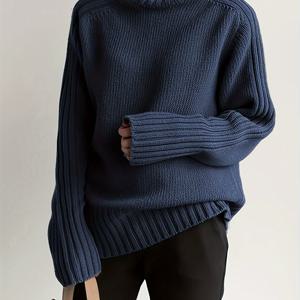 TEMU 빈티지 오버사이즈 터틀넥 스웨터 - 루즈핏 단색 풀오버, 높은 넥라인, 긴소매, 캐주얼 및 드레시한 옷차림에 적합, 비즈니스 또는 전문가용 스타일에 블라우스와 함께 착용 불가