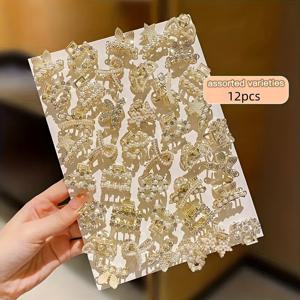 TEMU 12개 세트 반짝이는 라인스톤 헤어핀-멀티 스타일, 합금 소재 및 혼합 색상, 일상 및 파티 착용에 적합