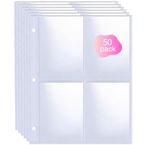 TEMU 내지 50 매, A5 사이즈, 폴리프로필렌(PP), 양면, 면당 4개의 포켓, 표준 3링 바인더용, 카드 400장 수납, 다용도