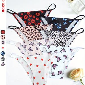 TEMU 7팩 여성용 비키니 팬티 - 얇은 벨트와 로우웨이스트, 나비와 사랑, 동물 패턴, 패턴 프린트, 섹시한 여성용 팬티, 심리스, 부드럽고 편안하며 통기성 좋은 팬티