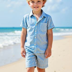 TEMU 남아 여름 신상 반팔 셔츠 (앞면 포켓 디자인) & 매칭 반바지 투피스 캐주얼 패션 세트, 야외 활동용