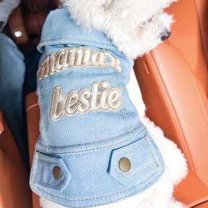 TEMU 애완동물 옷 강아지 고양이 의상 의류 엄마의 최고의 친구 모조 데님 재킷 소형 강아지 강아지 야외 멋지게 귀엽고 예쁜 애완동물 옷 강아지 의상 의류 소형 강아지 편안함