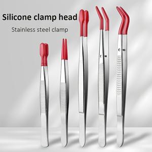 TEMU 고급 스테인리스 스틸 플라스틱 코팅 속눈썹 연장 보조용 핀셋, 동전 클립, 스탬프 클립 및 도구